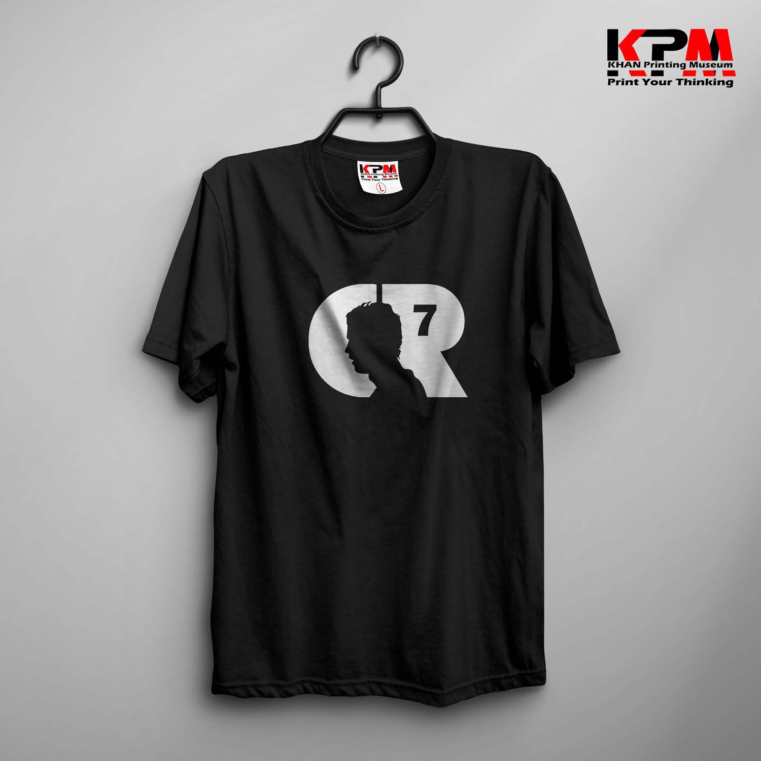 Cr7- Half Sleeve Black Cotton T-shirt For Men By KHAN Printing Museum