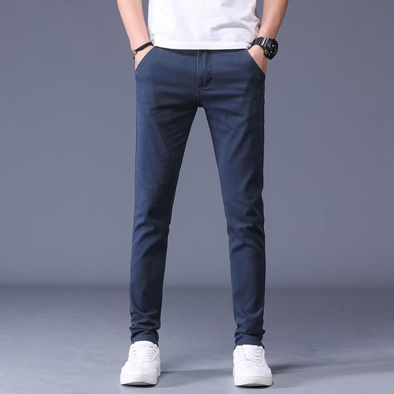 Solid Color Chinos Long Pants Fashion Casual Cotton Comfortable Slim Straight
