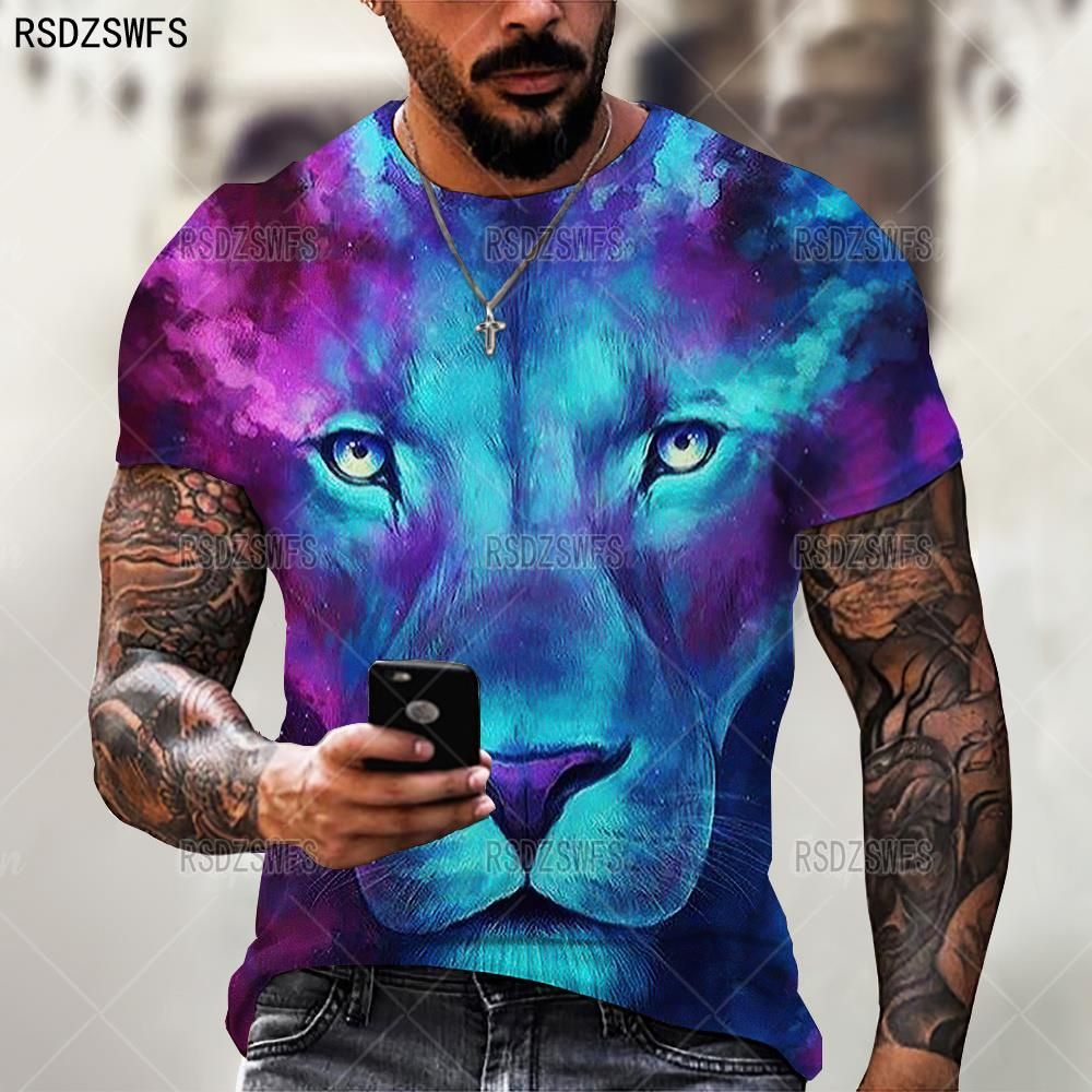 printing Wolf Men T-Shirt Summer Trend  Casual O-Neck Short Sleeve Oversized T-Shirt Fashion Streetwear Selling Hop