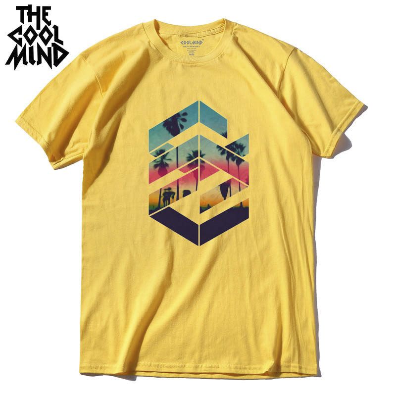 COOLMIND QI0311A cool loose o-neck summer printed casual men T shirt short sleeve 100% cotton cotton comfortable fabric tshirts