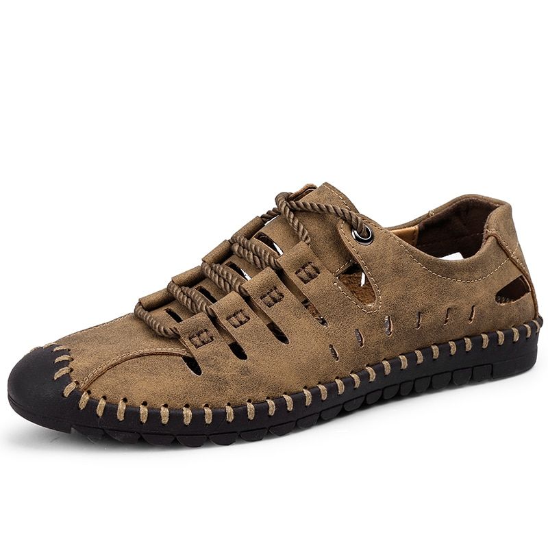 Brand Men's Sandals Summer  Breathable  Leather Roman Handmade Fashion Casual Beach Outdoor Trekking Size 38-48
