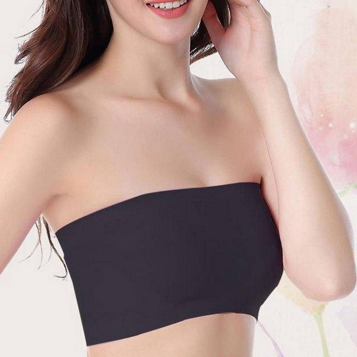 Black Cotton Tube Bra for Women