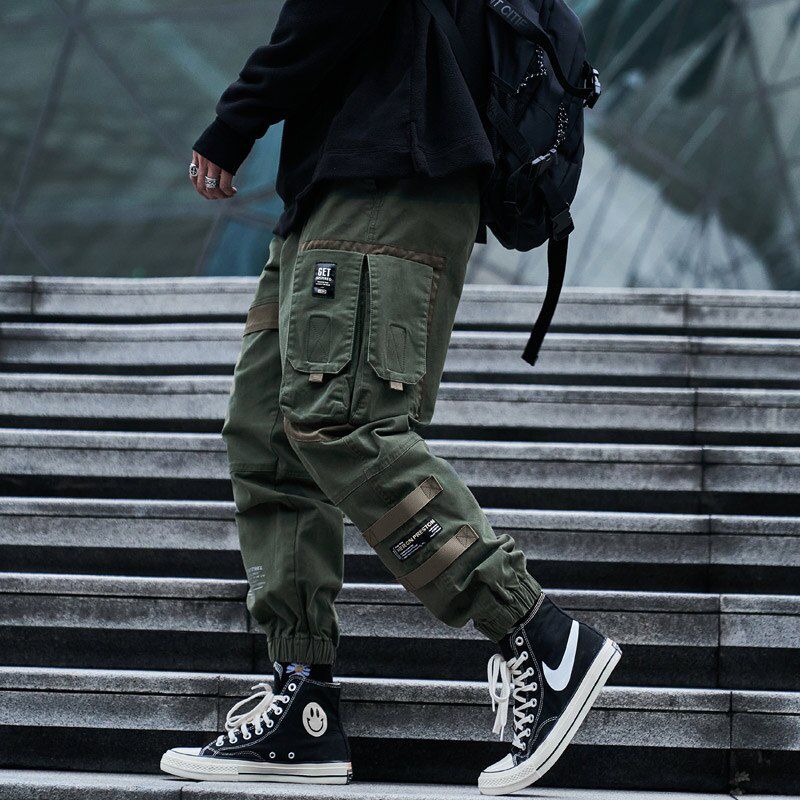 Single Road Mens Cargo Pants Men Fashion Side Pockets Hip Hop Techwear Joggers Male Japanese Streetwear Trousers Pants Men