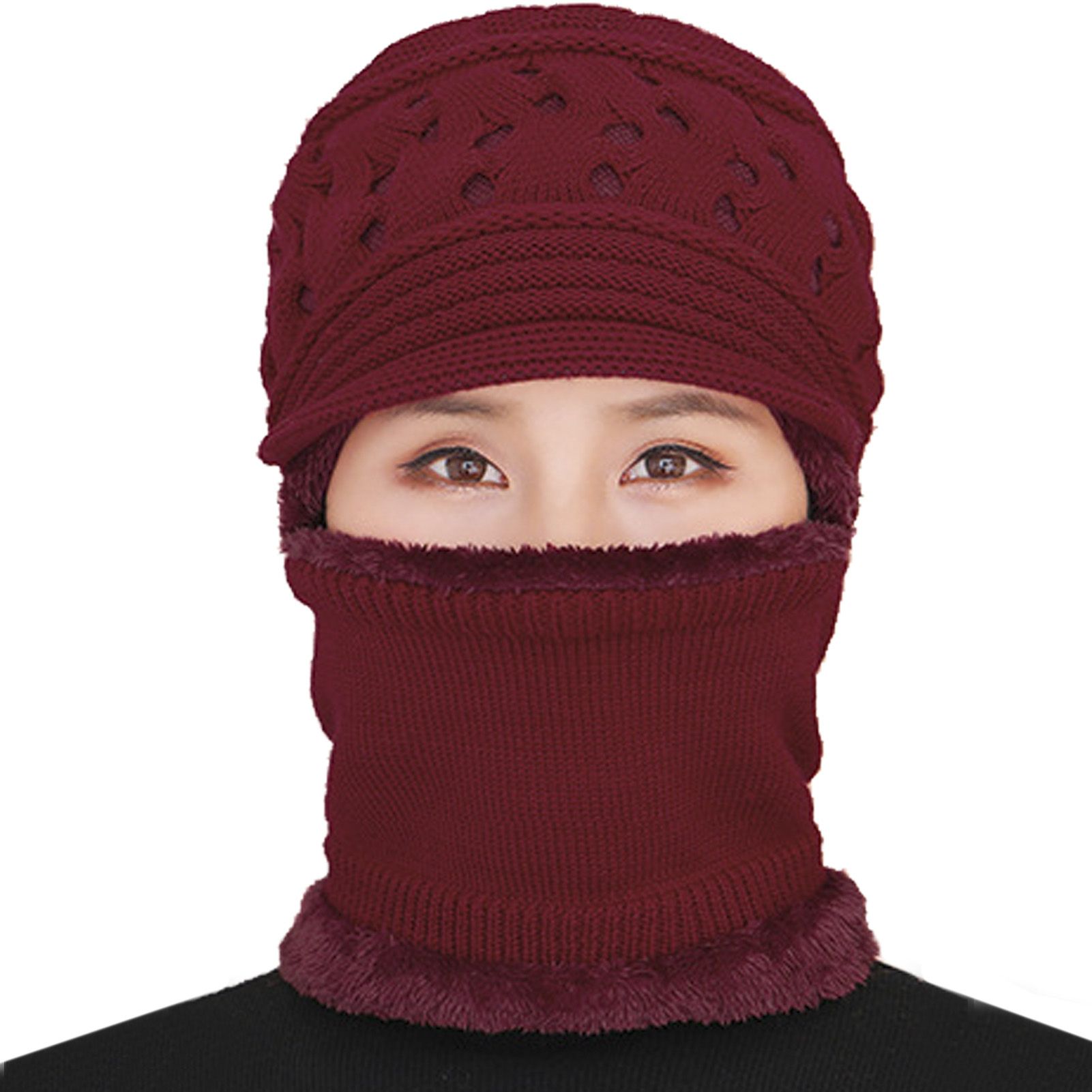 Women Winter Knitted Hat Windproof Warm Neck Gaiter Outdoor Riding Balaclava