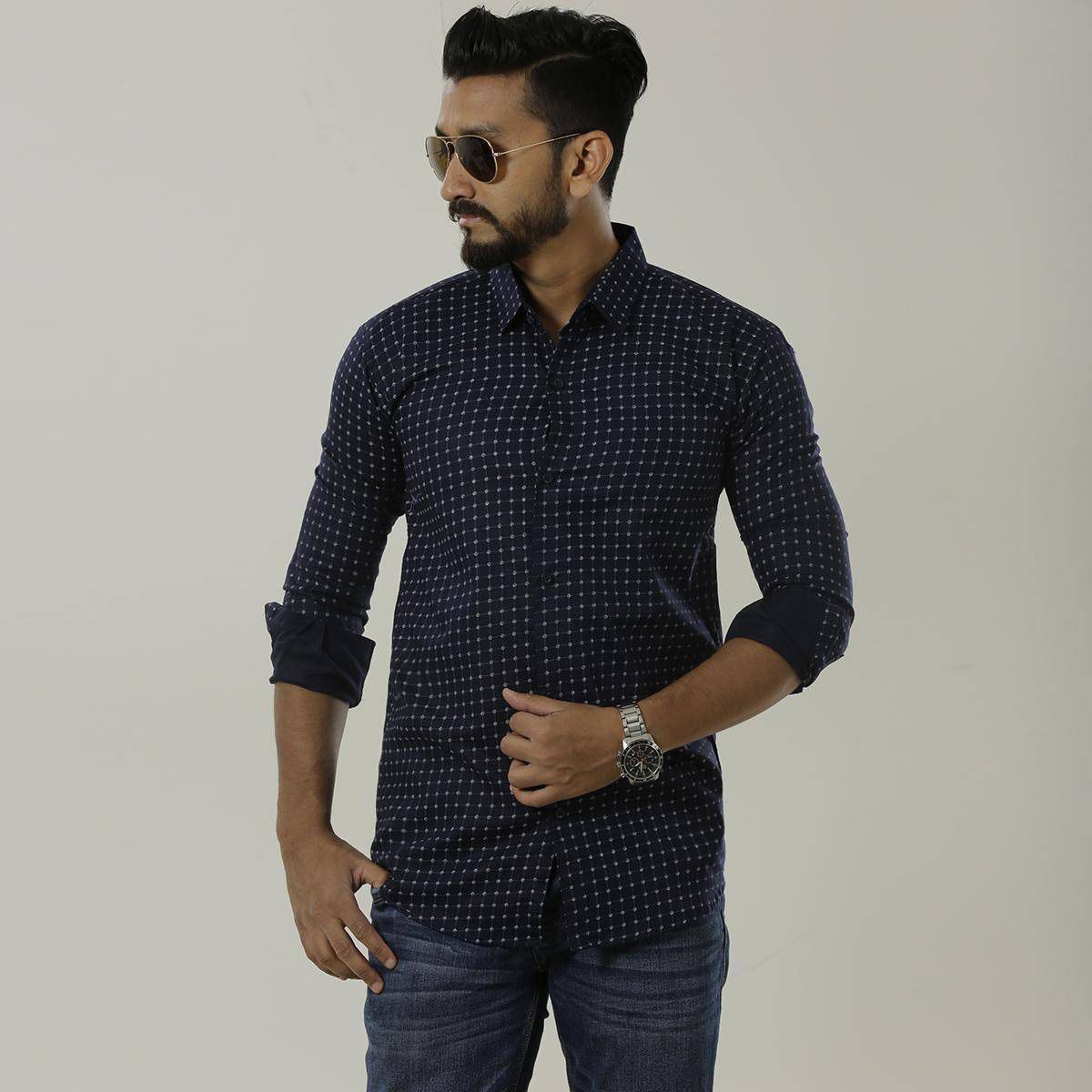 Black Cotton Slim Fit Shirt for Men