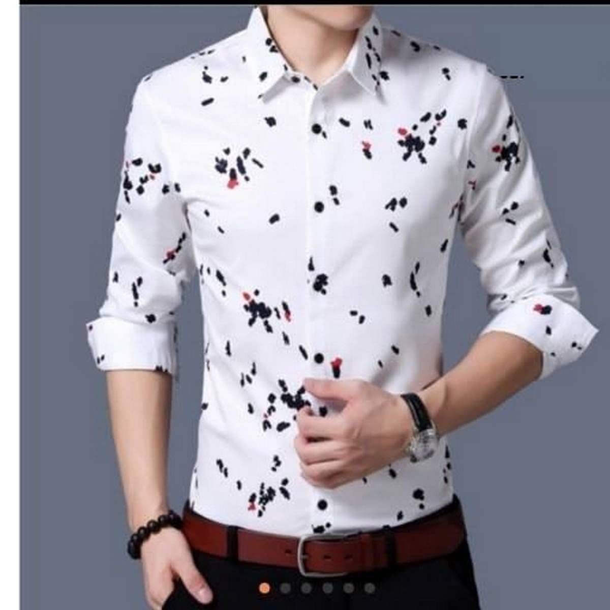 White Cotton Printed Casual Long Sleeve Shirt For Men - Shirt For Men