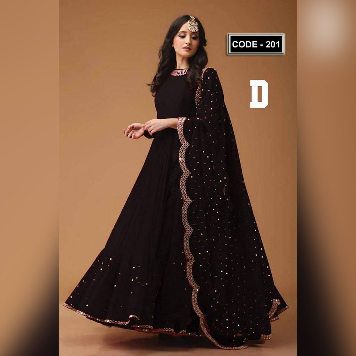New High Quality Embroidary Georgette Unstich Long Gawn For Women-201-D