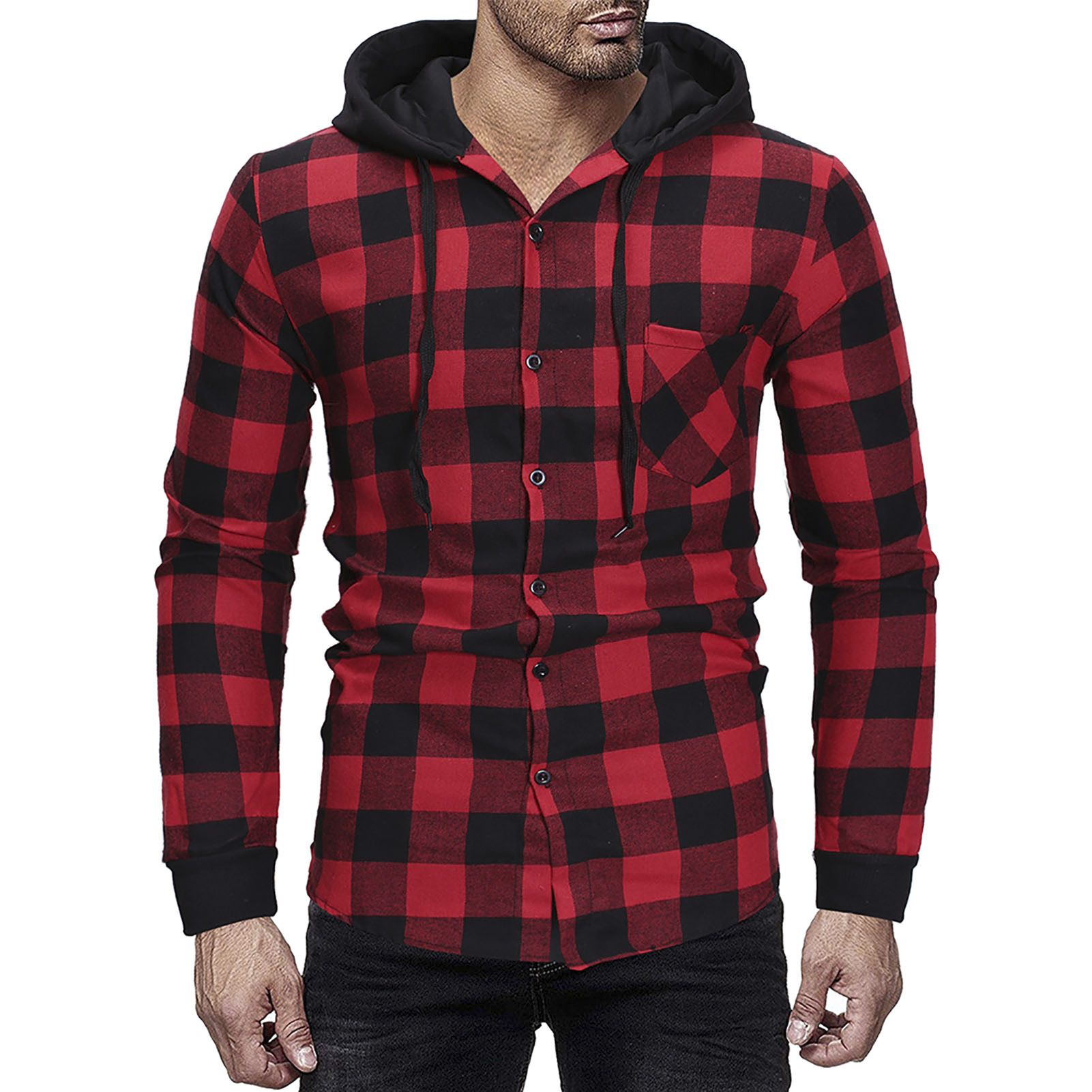 Men Shirt Eye-catching Drawstring Long Sleeve Men Hooded Shirt