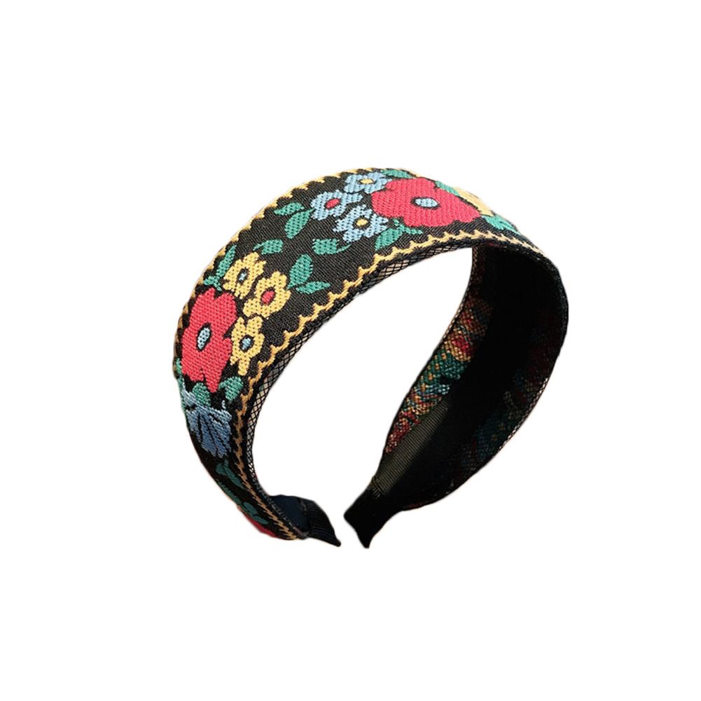 Women Simple Ethnic Style Embroidery Knotted Wide Headband Hair Accessories