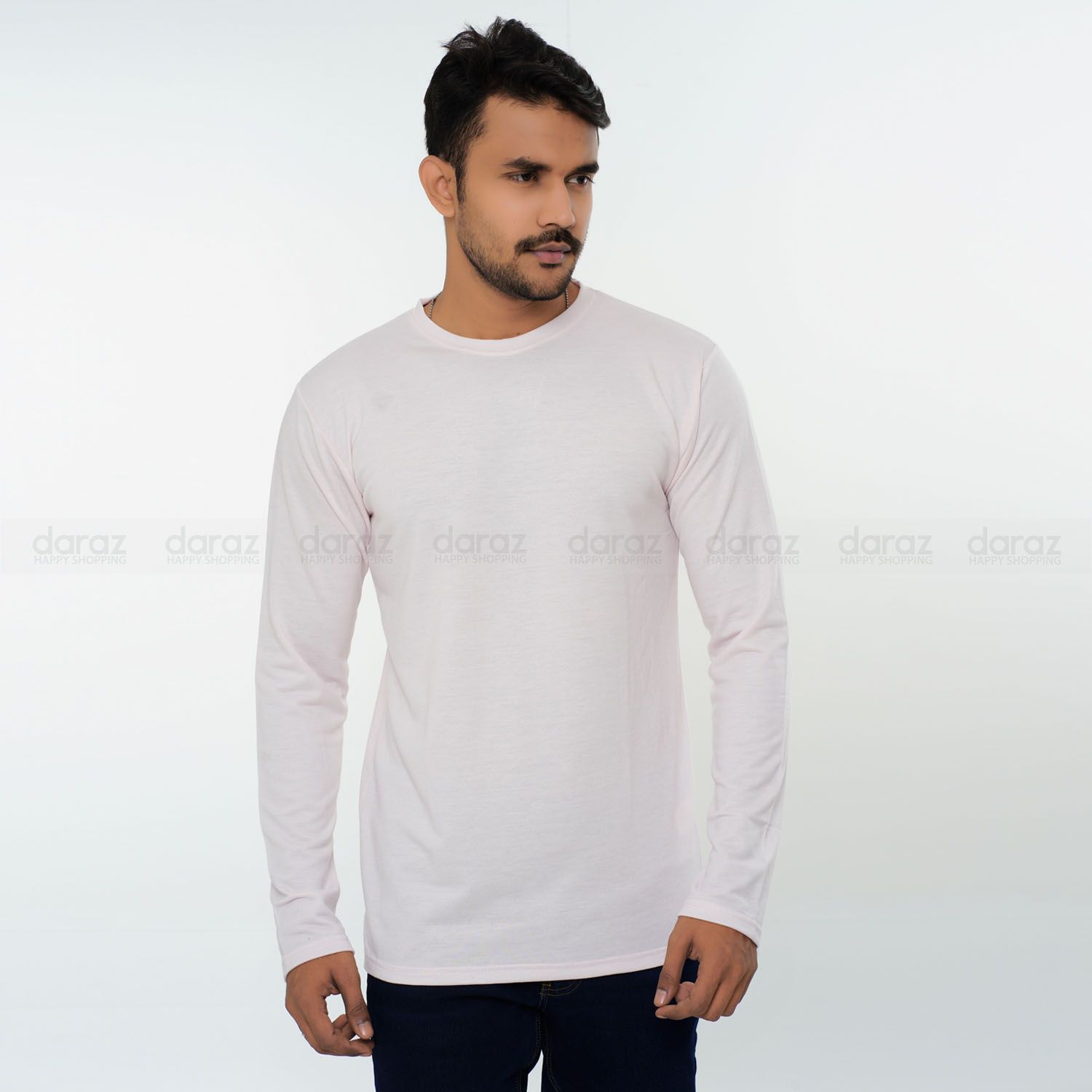 Light Pink Color Terry Cotton Full Sleeve T-Shirt For Men