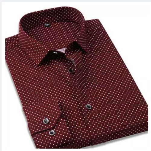 Trendy Cotton Ball Printed Long Sleeve Formal Maroon Color Shirt For Men