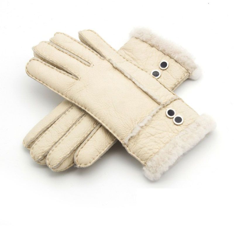 Leather Sheep  Gloves New Winter Warm Wool Gloves for Women  Female Super  Hand-made Woolen Mittens Outdoor Guante-women