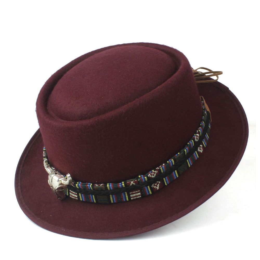 2019 Fashion Men Women Pie Hat with Cow Head Leather Band Church Church Hat Jazz Hat Size 58CM