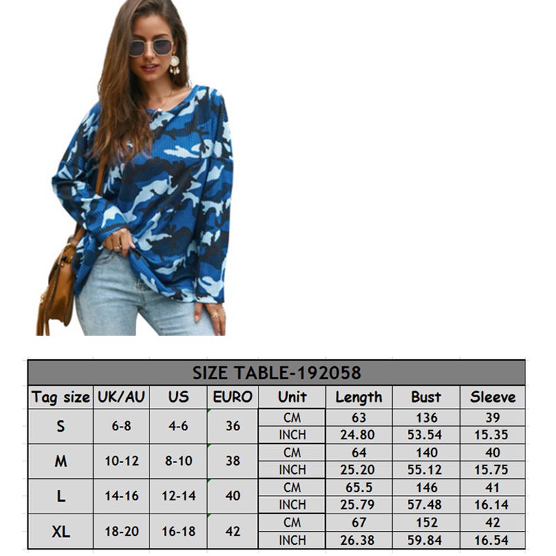 New Knitted Shirt for Women  and Fashionable Long Sleeve Round Collar Knitted Shirt with Camouflage
