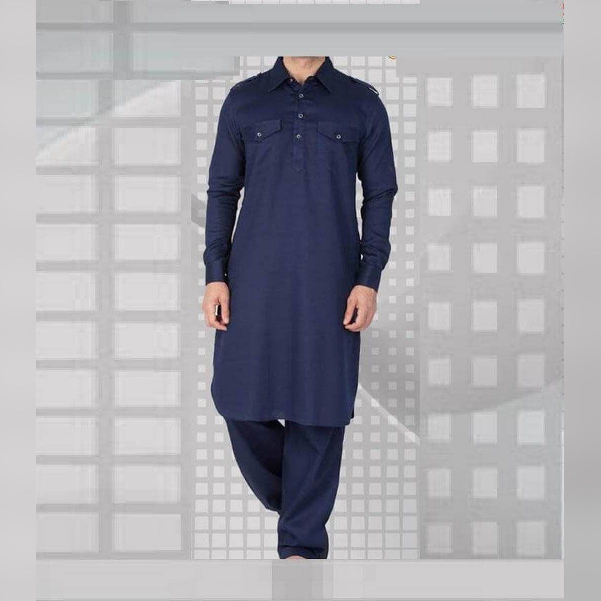 White cotton Kabli Panjabi Set For Man With Pajama