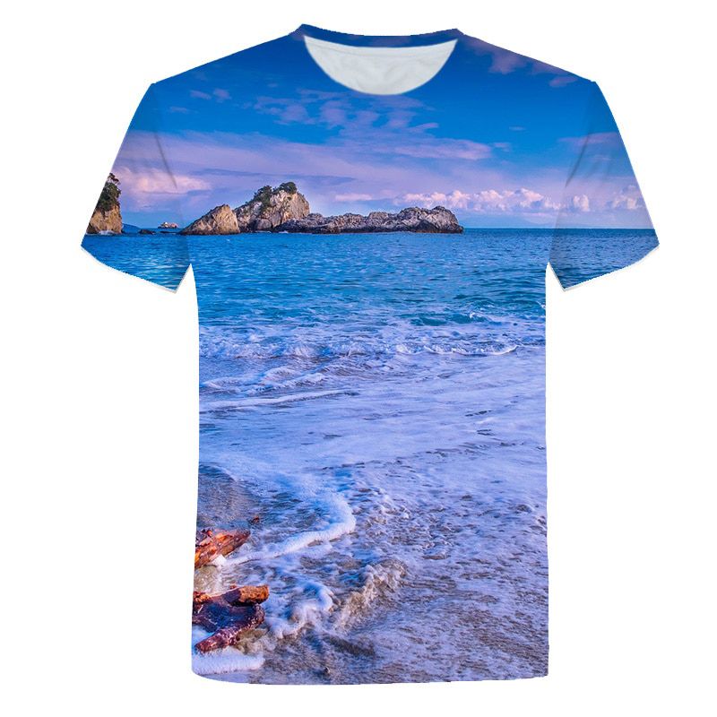 Summer Seaside Scenery Graphic t shirts Fashion men's t-shirts With Casual Beach Style 3D Print Nature Landscape Pattern T-shirt