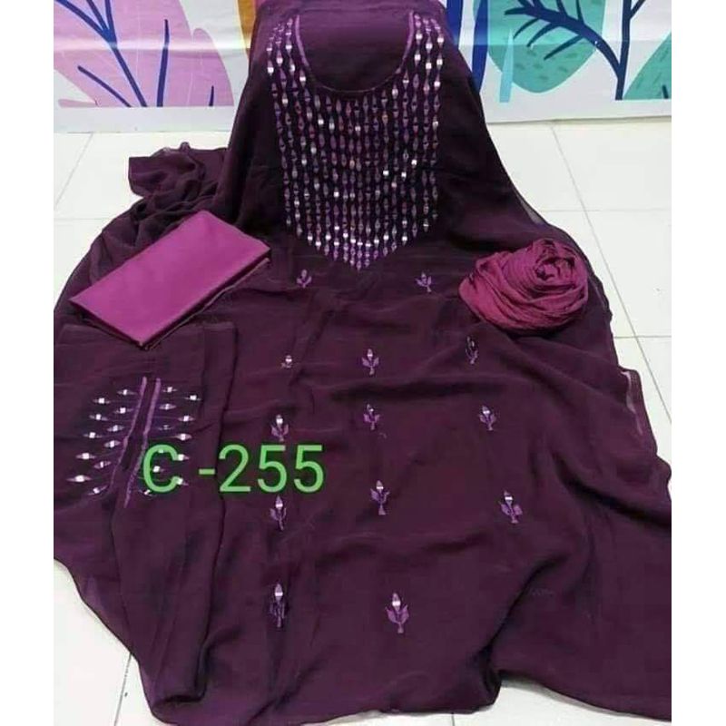 Exclushive Collection 100% High Qualitiey Indian Waitless Goergett Ambroydary  Three Piece  [3PC]