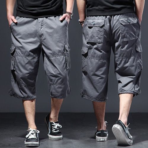 Trousers Capri-pants Summer Fashion Men's Casual Long Length Cargo Shorts Multicket Cotton Hot Breeches Capri Pants