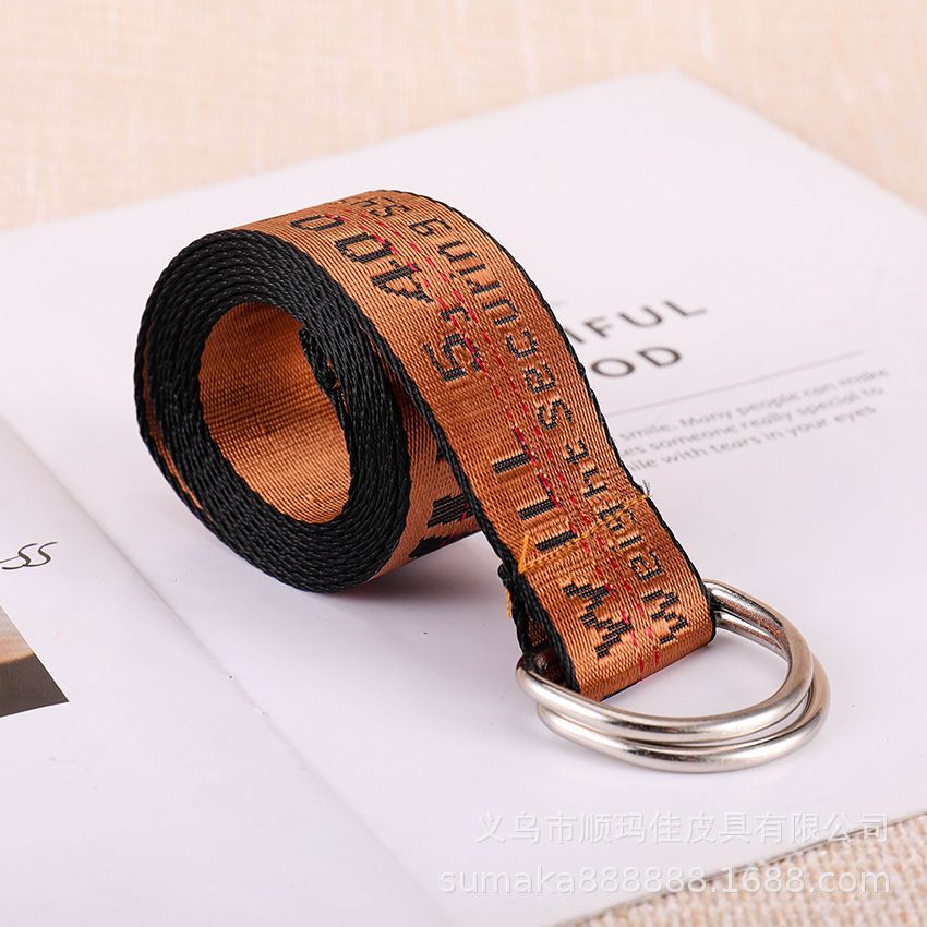 Loldeal 3.5x125cm Canvas Letters All-Matching Embroidered Men's And Women's Student Belt Double Ring Woven Belt