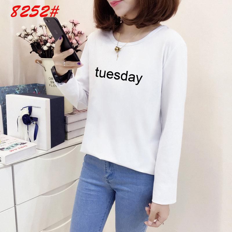 Korean Fashion Monday To Sunday T-Shirt Female Student Long Sleeve Loose Week 1234567 Day Alphabet Top