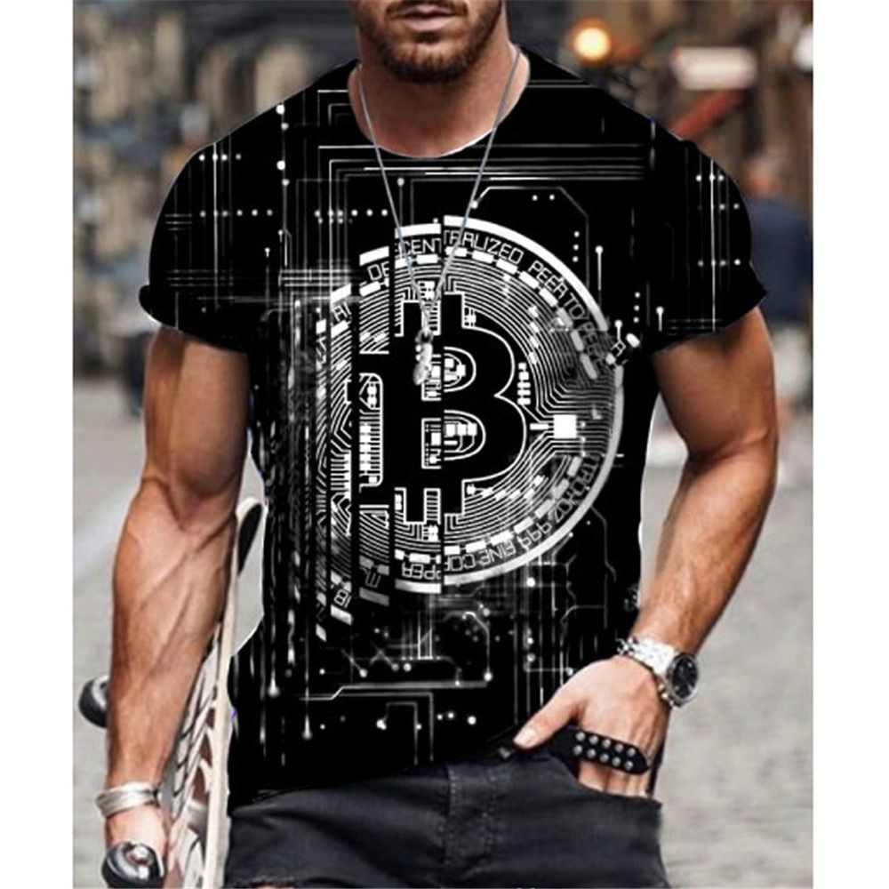 Summer fashion men's short-sleeved loose T-shirt Bit 3d printing slim round neck pullover men's casual trendy streetwear