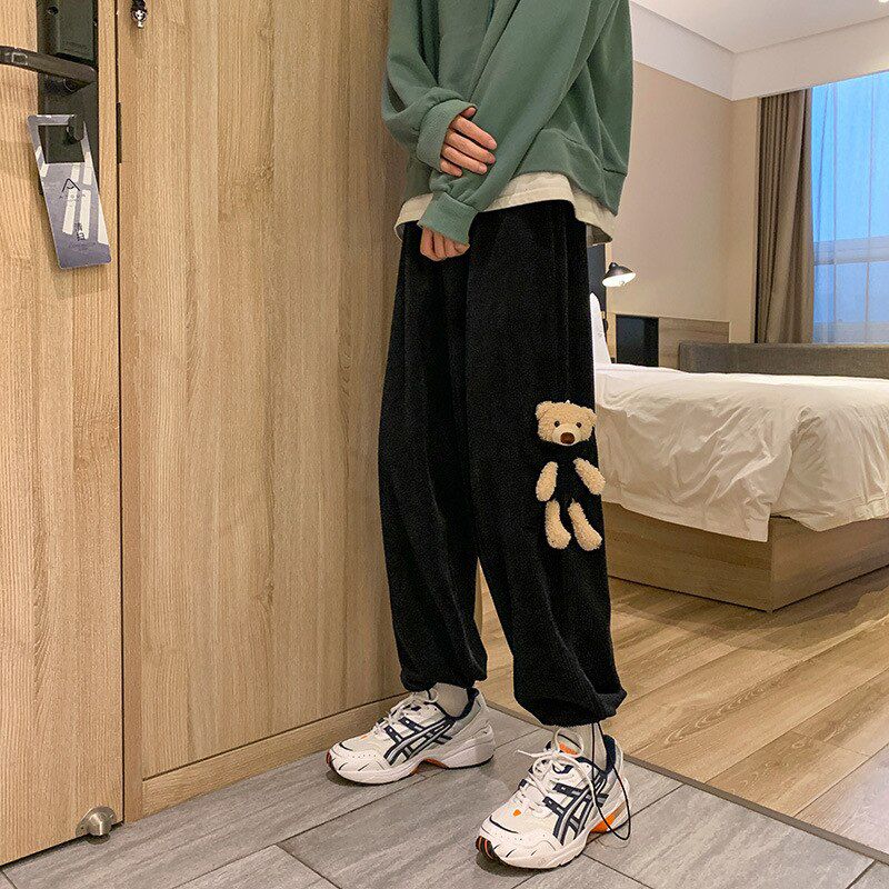 Trendy Loose Corduroy Bear Guard Pants Spring and Autumn Pants Male Ins Hong Kong Wind All-match Casual Pants Street Wear Pants