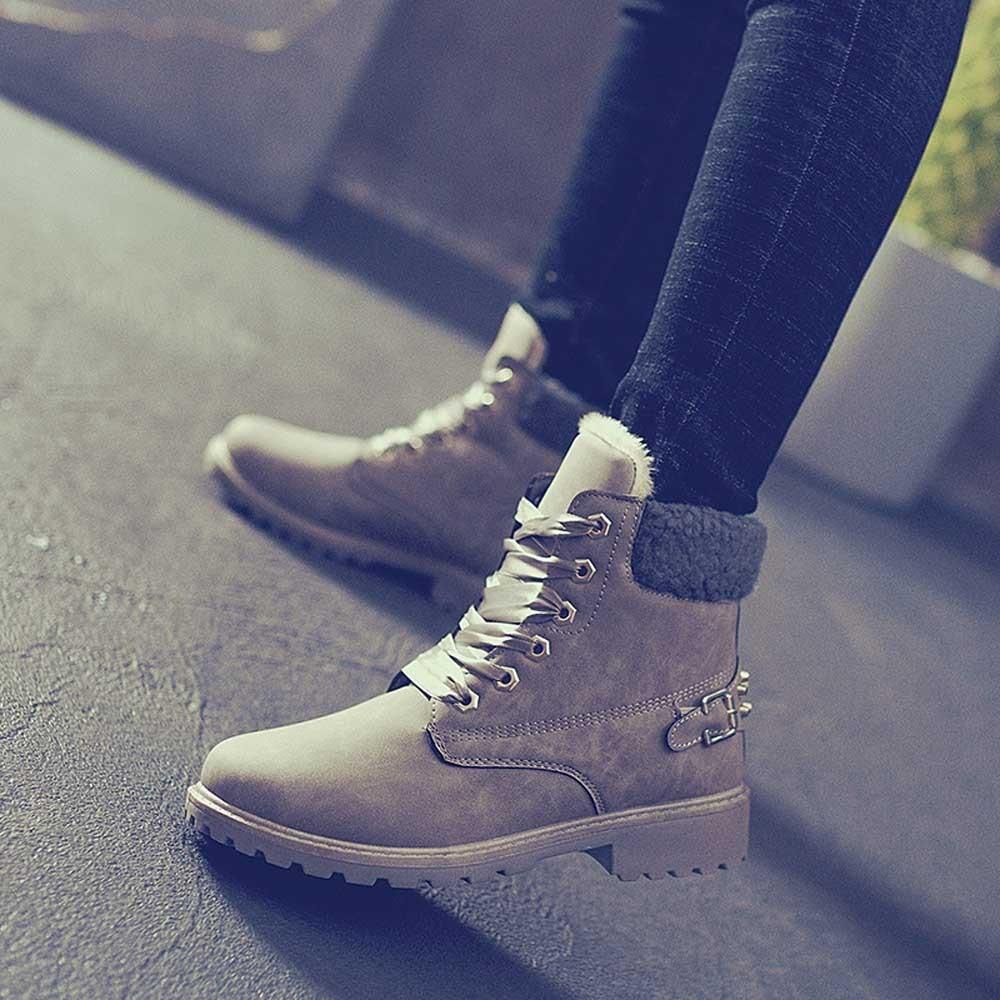 Korean Style Women Sandals Women Solid Lace Up Boots Casual Ankle Boots Round Toe Shoes Winter Snow Boots Fashion Shoes Work female shoes women shoes