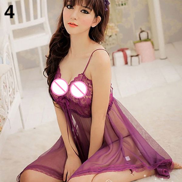 Women's  Sheer Lace Dress + G-String Babydoll Sleepwear Erotic Underwear