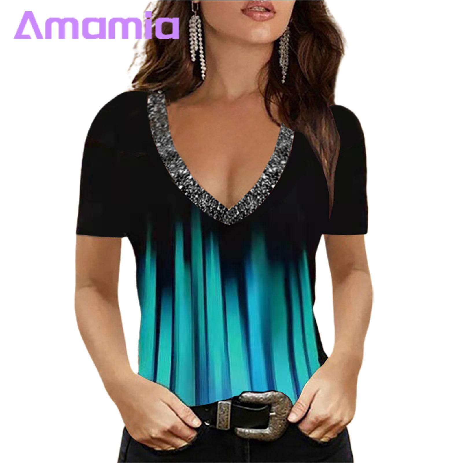 Casual T-shirt Stretchy Casual Loose Gradient Print Tee Top