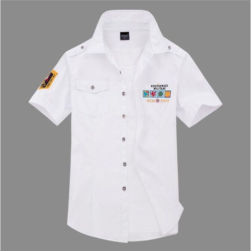 New Men's Shirts Summer Embroidery Short Sleeve Tops 100% Cotton Cool Casual Air Force Male Millitary Cargo Shirt Plus Size