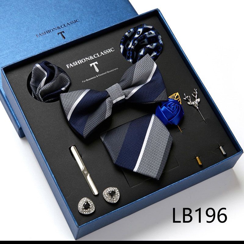 Mens Luxury Tie Set Box Fashion Business Striped Necktie Square Scarf Combination 9P Set Box
