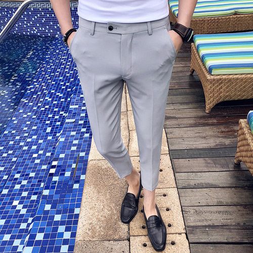 Suit Pants Men's Slim Groom Wedding Trousers Solid Color Casual Nine Pants Fashion Business Banquet Dress Casual Pants