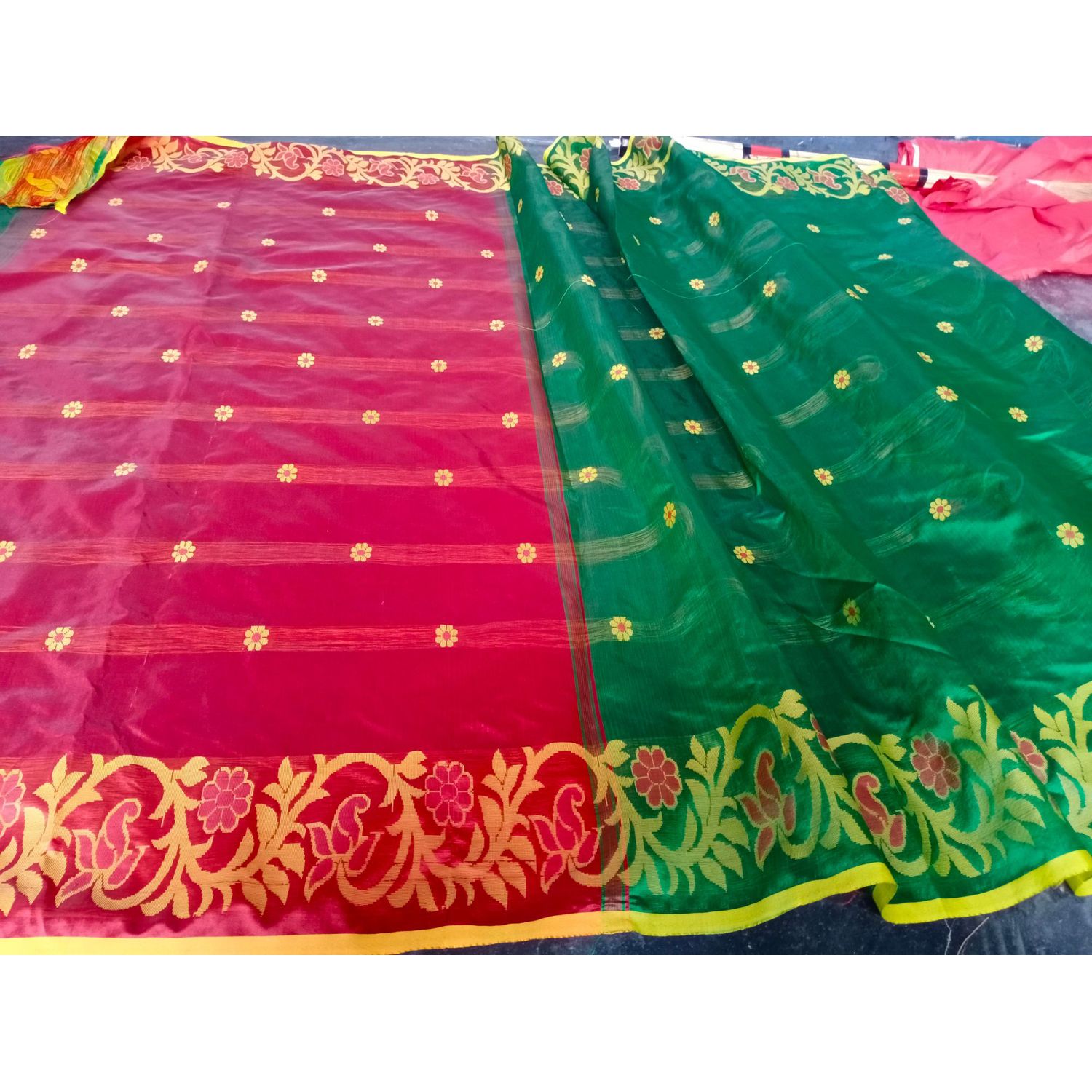 Multicolor  tangail half silk mina jamdani saree for women