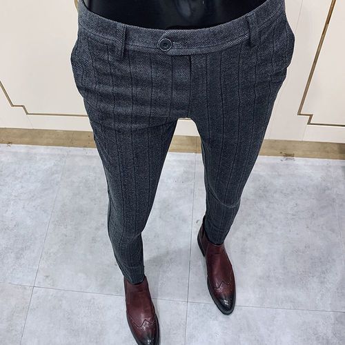 Men Slim Fit Striped Suit Pants High Quality Woolen Trousers Men  Slim Fit Dress Pants Formal Business Office Social Suit Pants