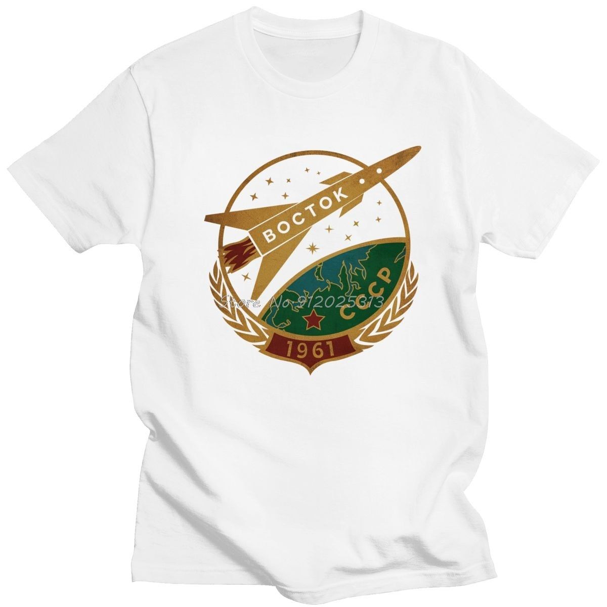 Vintage CCCP Soviet Union Vostok T Shirt Men  Cotton 1961 GagaUSSR T-shirt Short Sleeved Russia Astronaut Propagan Tees