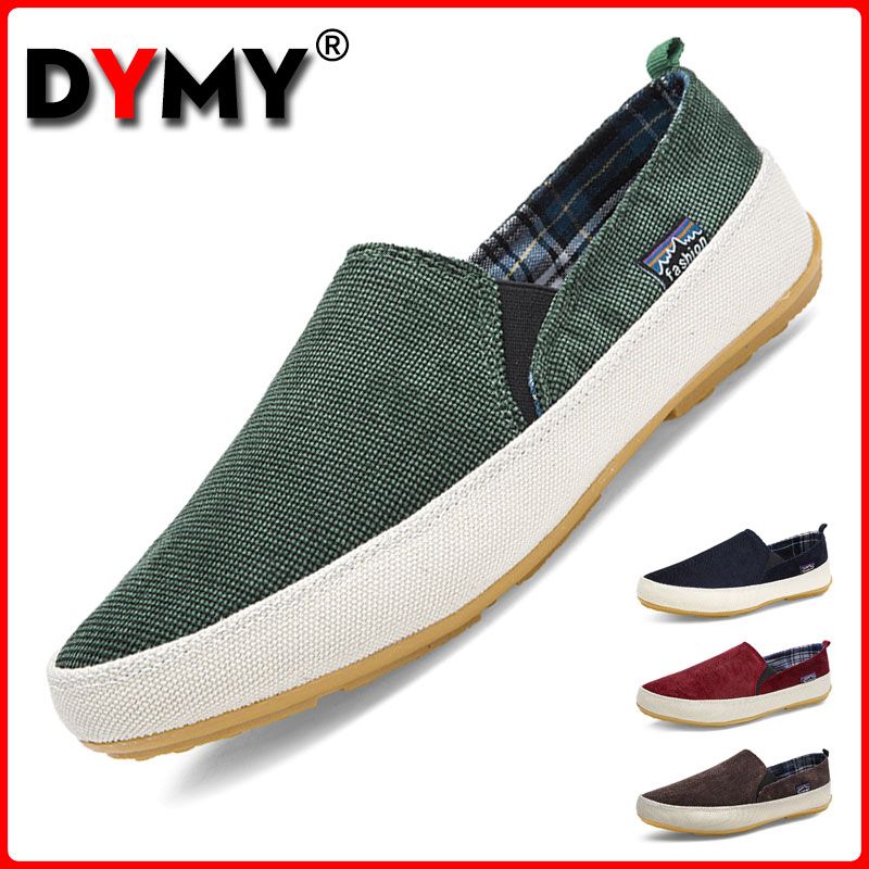 DYMY Canvas Shoes for Men Soft Sneakers Men Casual Shoes Slip on Shoes Breathable Loafers Men Driving Shoes