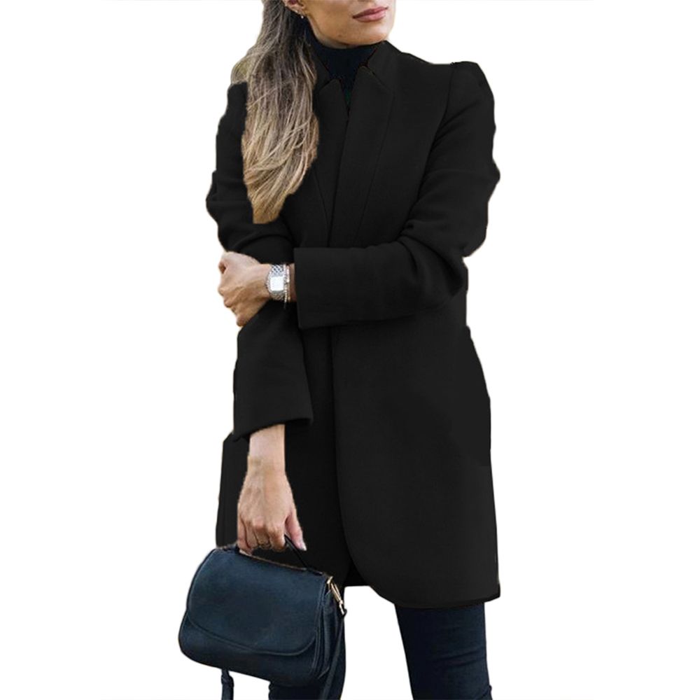 Lady Autumn Stand Collar Woolen Long Coat Plus Size Cardigan