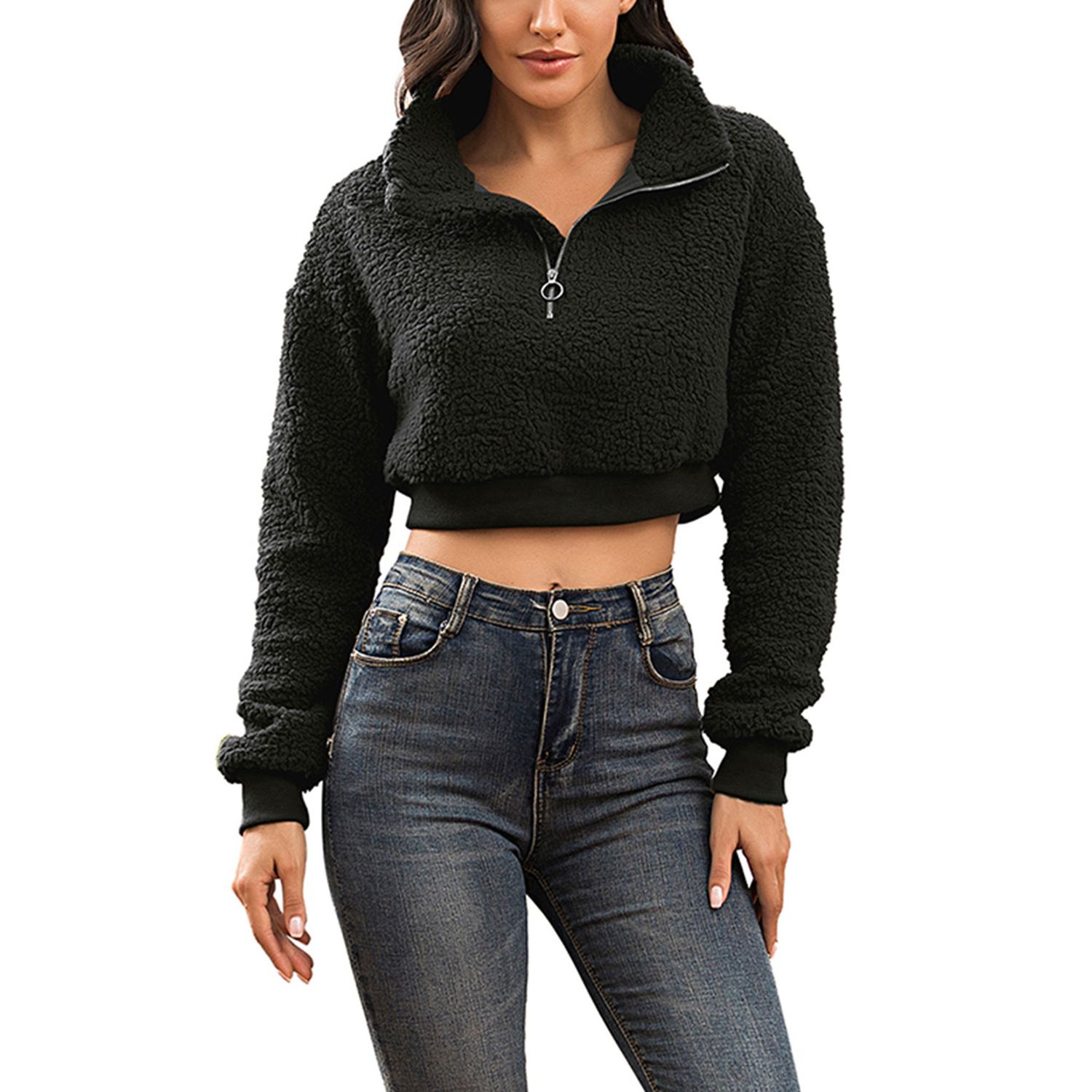 Women Stylish Long Sleeve Zipper Top Fashion Solid Color Top for Shopping Daily Wear