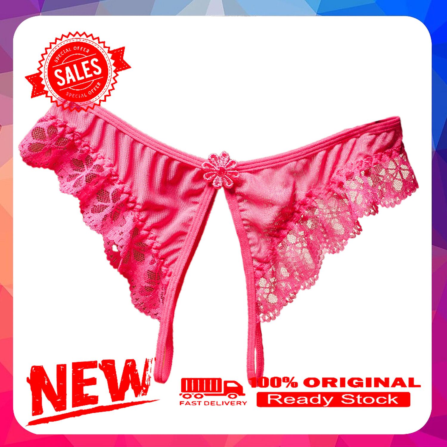 Panties Crotch Opening Low Waist Nylon Hollow Lace See-through Thong for Valentine's Day