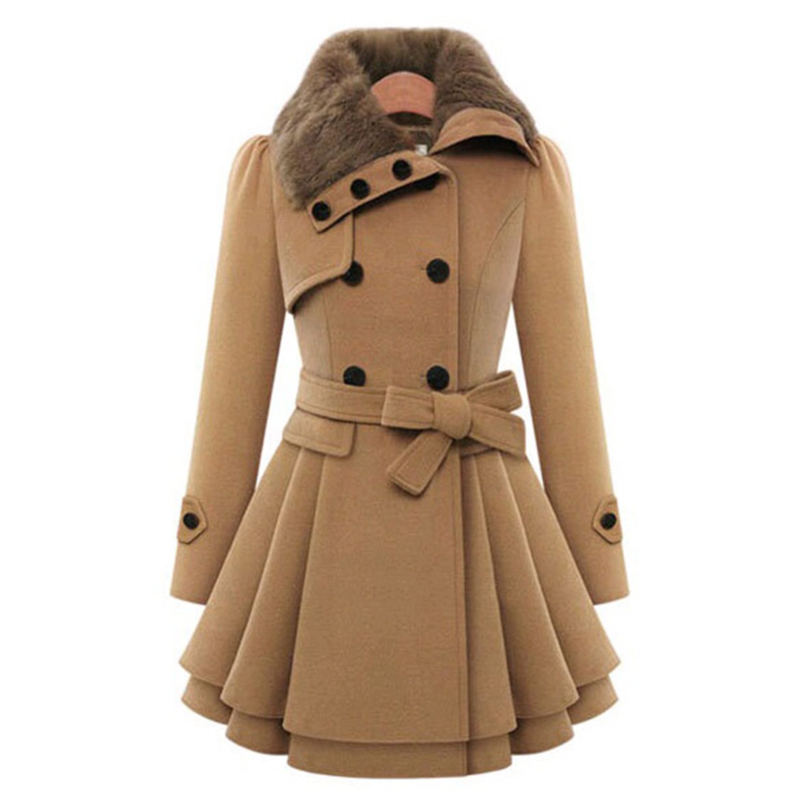 Women Overcoat Plush Turndown Collar Warm Slim Trench Coat