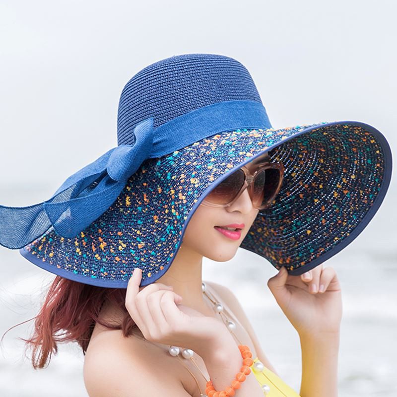 Women's Hat Summer Wide Brim Straw Hats Big Sun Hats UV Protection Panama Floppy Beach Hats Ladies Hat Chapeau Femmel ZZ-521