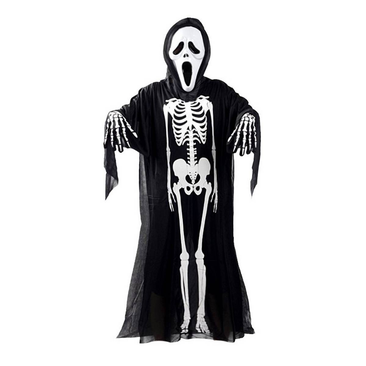 Skull Skeleton Ghost Cosplay Costume Halloween Fancy Dress+Devil +Gloves - Black&white Children