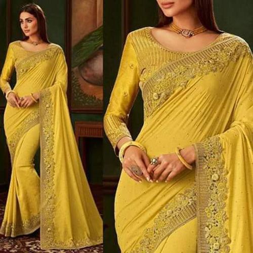 Yellow Embodaried Staylish Georgette Saree For Women