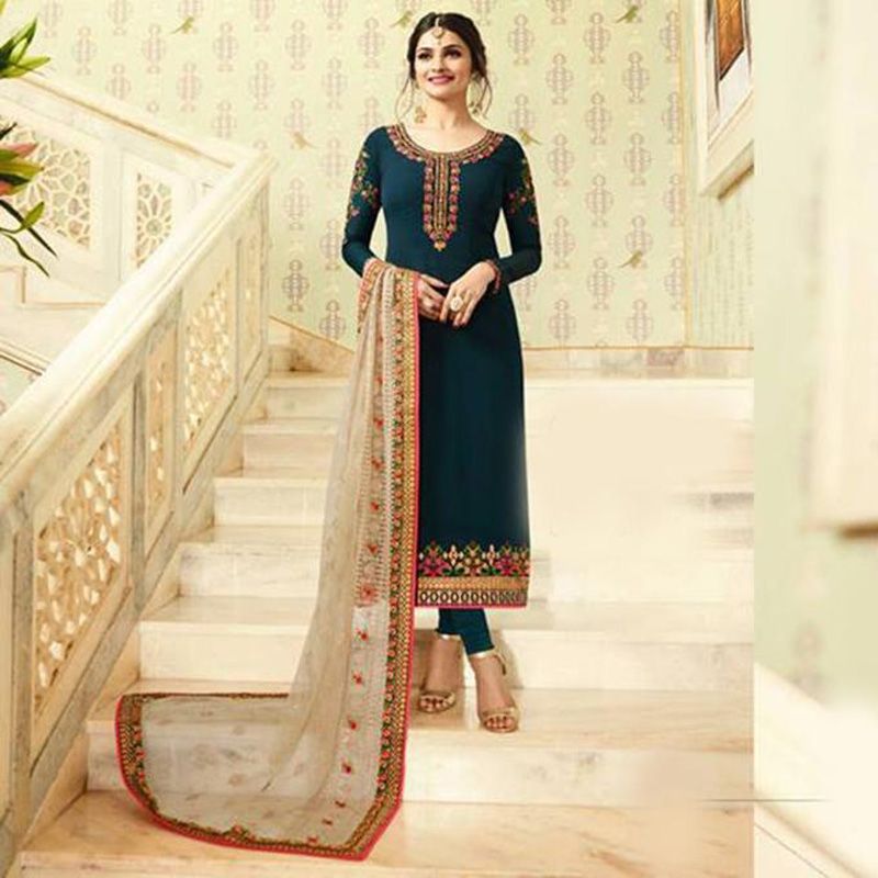 Unstitched Dark Slate Blue Georgette Salwar Kameez For Women