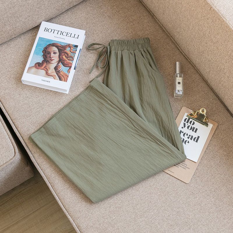 Women Wide leg Pants Spring Summer cotton linen Calf-Length pants Casual loose solid straight women pants soft pants for female