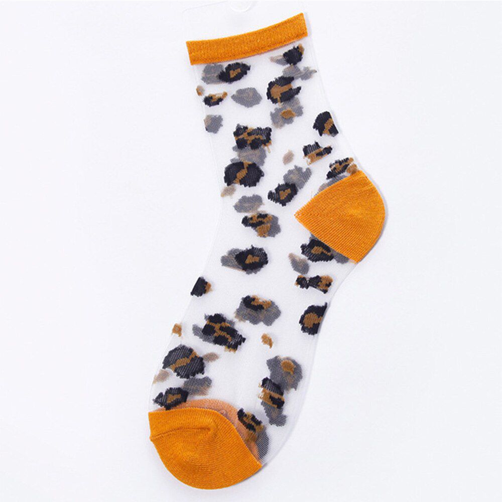 Spring Summer Transparent Crystal Silk Mesh Socks Women Sexy Leopard Grain Fashion Casual Breathable Middle Tube Socks