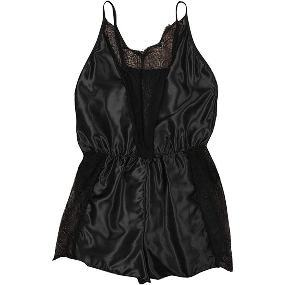 Women V Neck Lace Patchwork Adjustable Straps Waist Tight Bodysuit Sleepwear