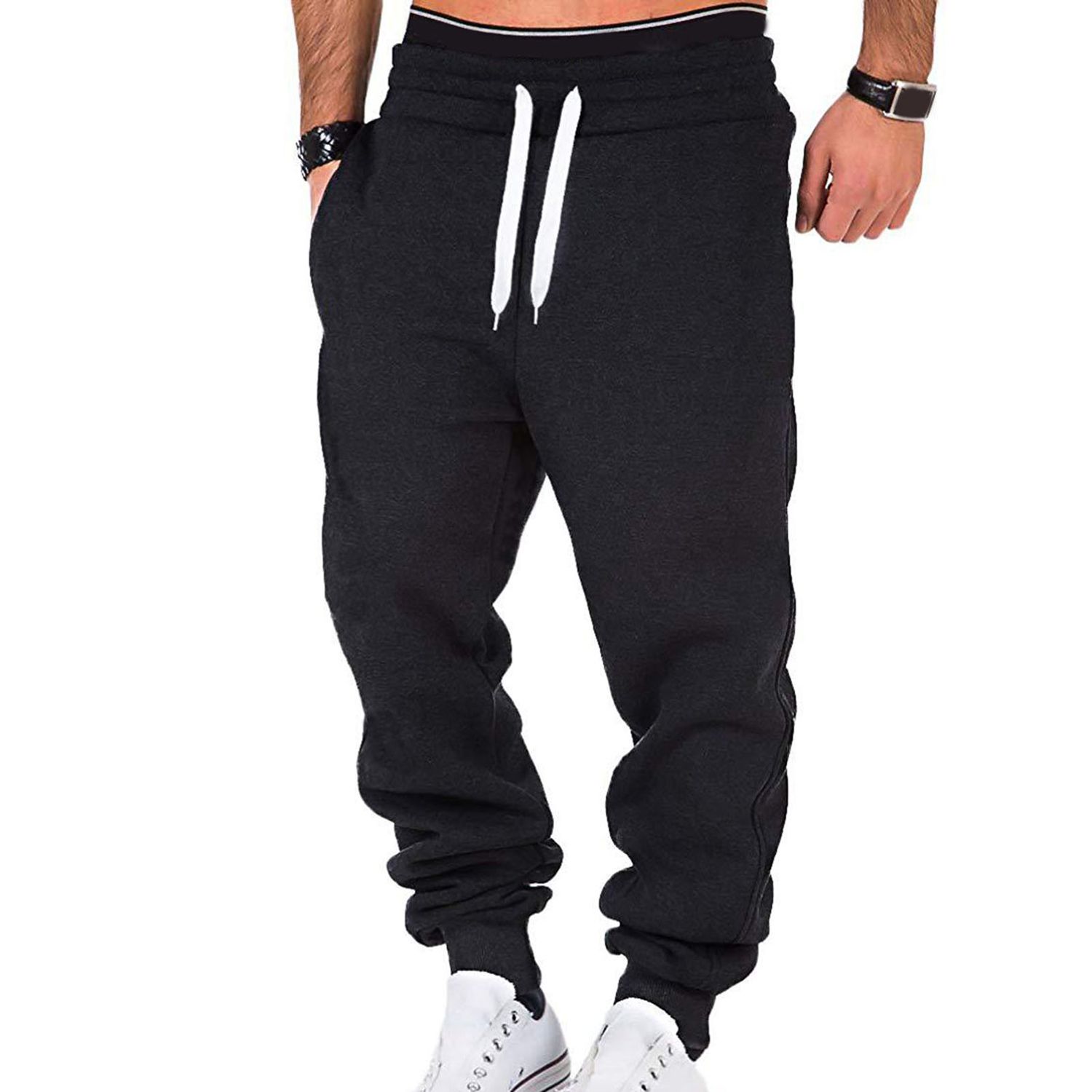 Fitness Pants Straight Solid Color Adjustable Drawstring Men Fitness Pants
