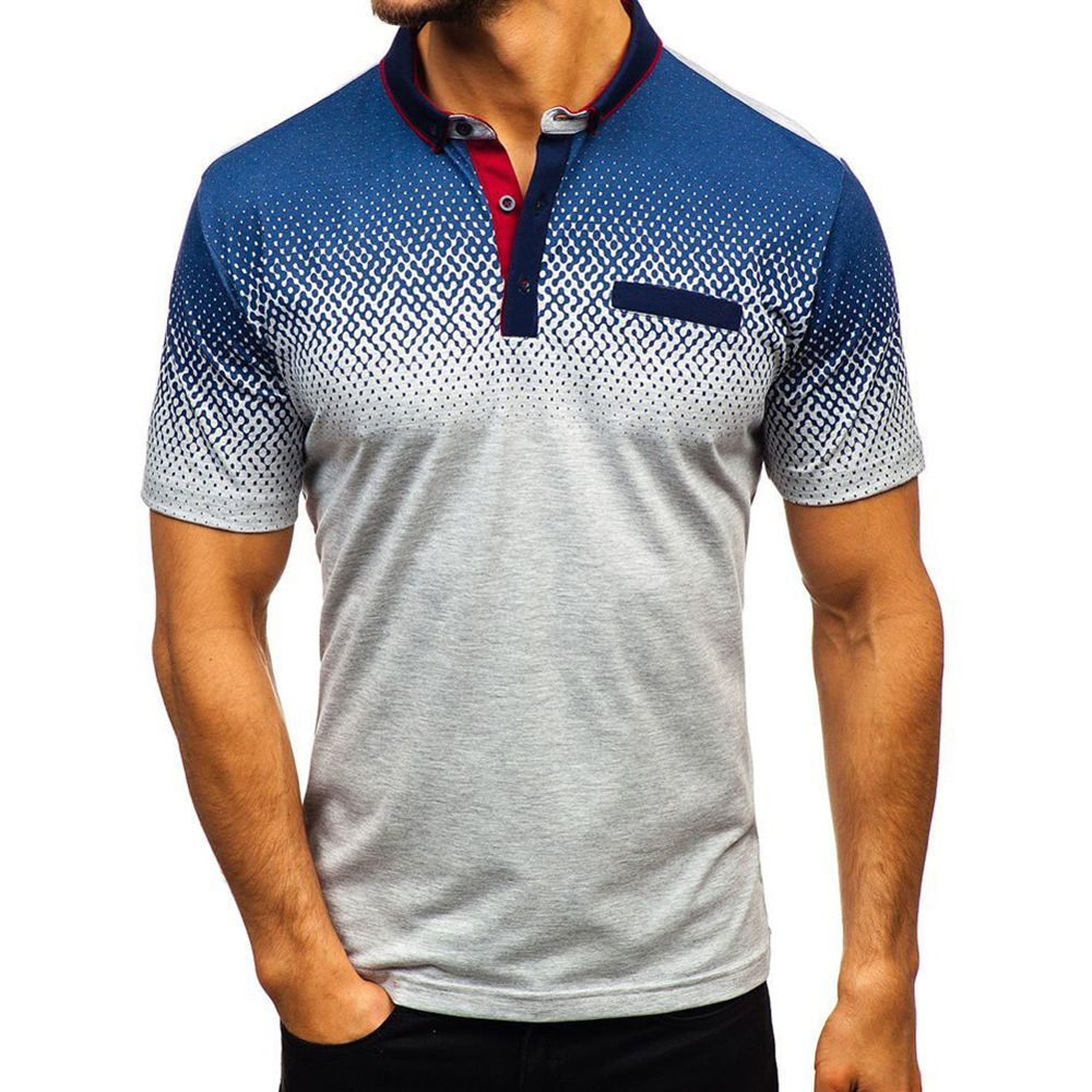 Fashion Summer Men Dots Print Buttons Turn Down Collar Short Sleeve T-Shirt Top