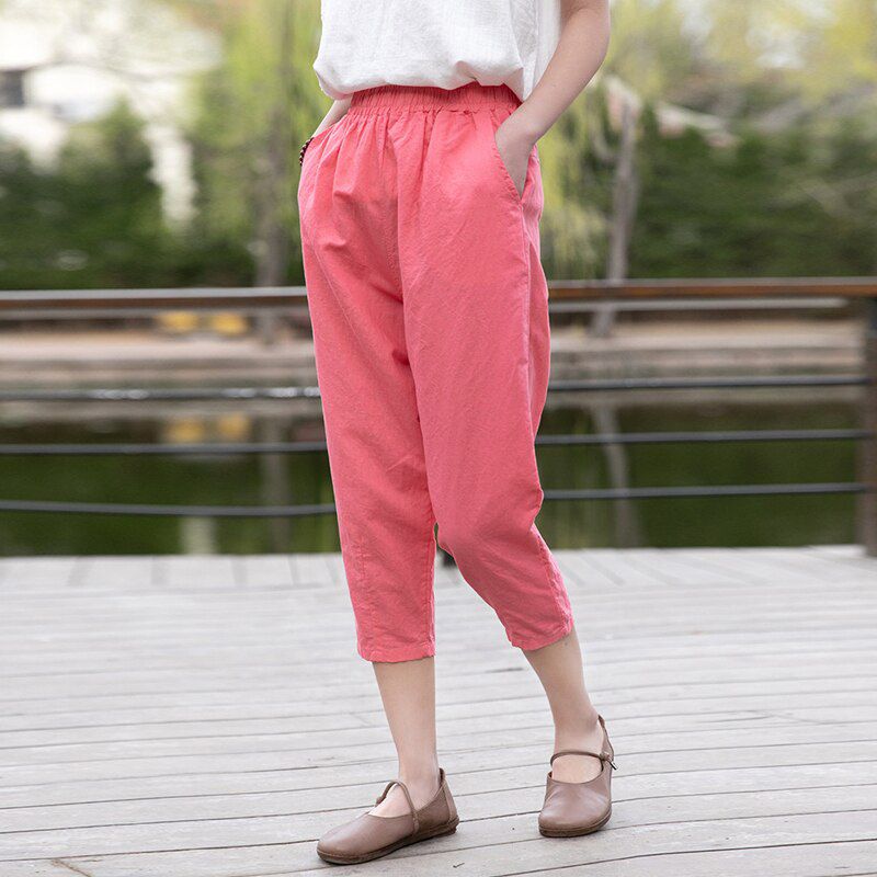 Johnature Style Casual Loose Women Calf-length Pants Spring Summer Fashion Solid Cotton Linen Women Pants